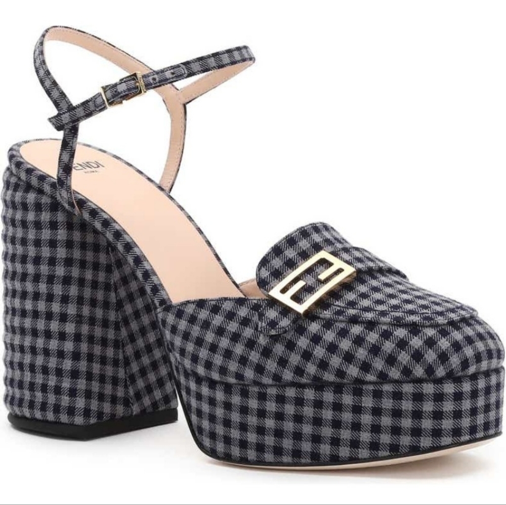 Fendi Black and White Checkered Heels
